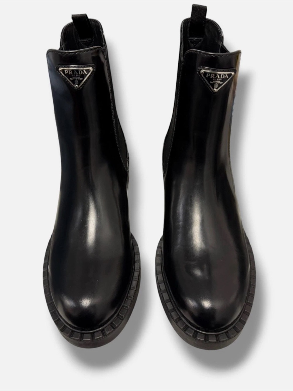 Prada Black Leather Chelsea Boots with Logo Plaque